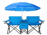55.91"*19.69"*31.50"Double Folding Beach Chair with Removable Adjustable Umbrella, 2-Person XL 87545942