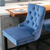 Contemporary Velvet Upholstered Barstools with Button Tufted Decoration and Wooden Legs, and Chrome W1143P177249