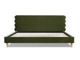 Stockholm Modern Wavy Headboard Platform Bed, King, Olive Green Performance Velvet B2719P238207