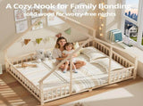 Queen Size Montessori Kids Floor Bed Frame, Playhouse Bed with Triangle Roof Frame, FullSurround 65737078