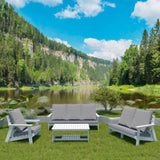 HIPS 3 Seater Sofa with Cushion, Wood Grain Outdoor Garden Sofa,White/Grey W1209114907
