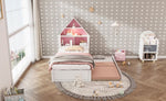 ZUN Twin Size House-Shaped Bed with Bookcase Headboard and Led Light and Twin Size Trundle for Kids Boys WF530847AAH