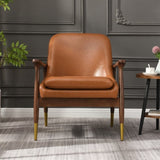 29.2'' Mid-Century Faux Leather Accent Chair with Cushioned Seat, Solid Wood Frame, and Brass-Tipped N767P205863B