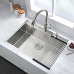ZUN Stainless Steel 30 in 2-Hole Single Bowl Drop-In Kitchen Sink with Bottom Grid and Basket Strainer JYSDS3011BN