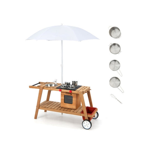 ZUN Play House Toy,Wooden Play Cart,Game Car with Sun Proof Umbrella 00867903