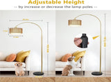 Arc Floor Lamp for bedroom with Rattan & Linen Shades, Gold Floor Lamp with Remote & Dimming Bulb, W2738P227439