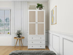 ZUN 2-Door Wardrobe with 3 Drawers High Wardrobe Armoire With 2 Rattan Door For Living Room, Bedroom W2232P162480