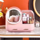 ZUN Joybos® Makeup Storage Organizer Box with Led Lighted Mirror Pink 16730165