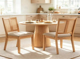 2 Pack Rubber Wood Dining Chairs, PVC Woven Rattan Back Side Chairs with Padded Fabric Seat, 29165042