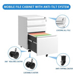 ZUN 3 Drawer Mobile File Cabinet with Lock,Metal Filing Cabinets for Home Office Organizer 17334146