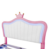 Full Size Upholstered Bed Frame with LED Lights,Modern Upholstered Princess Bed With Crown WF307962AAH