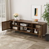 63 inch TV stand with 2 grille door cabinets and adjustable storage rack, suitable for medieval W1706P254658