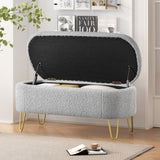 Oval Storage Bench for Living Room Bedroom End of Bed, Upholstered Storage Ottoman Entryway Bench N769P195486G