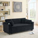 80 inch Black corduroy multifunctional expandable sofa bed with cup holder suitable for living room W1658P269824