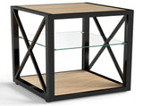 Set of 2 Modern End Table Nightstand for Bedroom & Living Room, Tempered Glass & Natural Wood MDF W241P246917