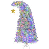 6 FT Bent Top Pre-lit Christmas Tree with Golden Star, Hinged Artificial Xmas Tree with 300 Lights, 66090696