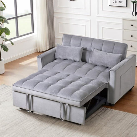 ZUN 3 in 1 Convertible Sleeper Sofa Bed, Modern Pull Out Couch Bed, Adjustable Backrest, Velvet Loveseat W2121P179225