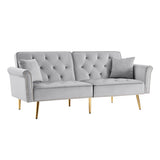 GREY Velvet Tufted Sofa Couch with 2 Pillows and Nailhead Trim W588P153426