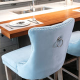 Contemporary Velvet Upholstered Barstools with Button Tufted Decoration and Wooden Legs, and Chrome 57518418