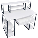 ZUN White and Black Office Desk with Open Shelves and Hutch B062P184529