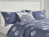 4 Piece Cotton Reversible Embroidered Quilt Set with Throw Pillow Navy King/Cal King B03595793