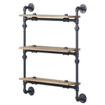 ZUN Oak and Sandy Black Rectangle 3-Tier Wall Shelf B062P184605