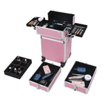 ZUN 4-in-1 Draw-bar Style Interchangeable Aluminum Rolling Makeup Case Pink 73553881