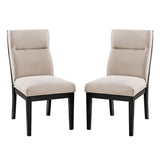 Set of 2 Padded Fabric Dining Chairs in Black and Beige B016P156454
