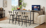 Long Bar Table Set with 3 PU Upholstered Bar Stools, Industrial Bar Table and Chairs for Kitchen W1668P147058
