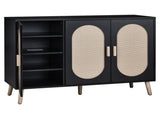 3-door vertical shoe cabinet particle board plastic rattan black frame original wood rattan 99856326