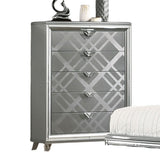 Contemporary Style 1pc Chest Acrylic Legs Embossed Art Deco Diamond Faux Drawers Handles Silver B2741P368921
