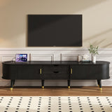 Wooden Oval Fluted TV Stand with Charging Station for TV up to 80", Mid-Century N721P297567B