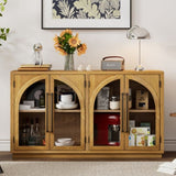 4-Door Large Storage Sideboard Buffet Cabinet with Glass Doors, Arched Cabinet with Adjustable 40712031
