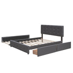 ZUN Upholstered Platform Bed with 2 Drawers and 1 Twin XL Trundle, Linen Fabric, Queen Size - Dark Gray 62050975