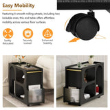 ON-TREND Mobile End Table with Lockable Wheels, Narrow Coffee Table with 5mm Thick Fluted Tempered N721P179241B