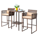 Outdoor 3 Piece Patio Bar Set, Bar Height Bistro Table Set for 2 People, High Top Wicker Bar Stools 64034350