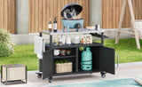 K&K 54.5" Outdoor Kitchen Island with Stainless Steel Tabletop, Metal Grill Cart Table with Storage N707P270779B