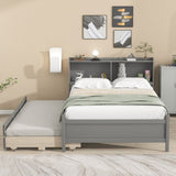 ZUN Full Bed with Bookcase,Twin Trundle,Drawers,Grey 06409424