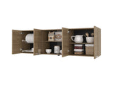 Lydia Wall Cabinet kitchen in Melamine wit 4 Doors and Glass Storage, Natural Oak B128P287519