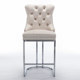 26" Counter Height Bar Stools Set of 2, Modern Velvet Barstools with Button Back&Rivet Trim W1143112576