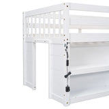 Twin Size Kid Low Loft Bed With Two-Tier Shelves And LED Light For White Color W697P153472