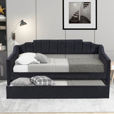 Upholstered Twin Daybed with Trundle,Black 46562591