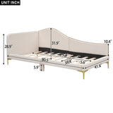 Twin Size Upholstered Daybed with Headboard and Armrest, Support Legs, Beige WF318293AAM