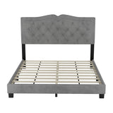 Queen Size Upholstered Bed Frame with Rivet Design, Modern Velvet Platform Bed with Tufted WF316750AAE