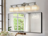 Modern 5-Light Vanity Wall Sconce, Brushed Nickel Finish with Frosted Glass Shades for Bathroom or W1340P206698