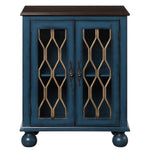 ZUN Antique Blue Console Table with Glass Doors B062P186428