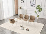 Dining Chairs Set of 4, Khaki Oil Waxed Leather Dining Chairs with Electroplated Metal Legs, W3493P444869