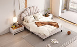 Full Size Upholstered Platform Bed with Flower Pattern Velvet Headboard, Beige 70479085