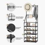 ZUN 5-layer shoe rack, suitable for entrances, narrow shoe racks, jackets, and shoe racks, with 8 hooks 24760479