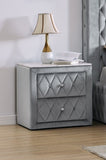 ZUN 1pc Faux Marble Top Nightstand 2- Drawers Storage Gray Finish Button Tufted Faux Crystal Tufted B011P265730